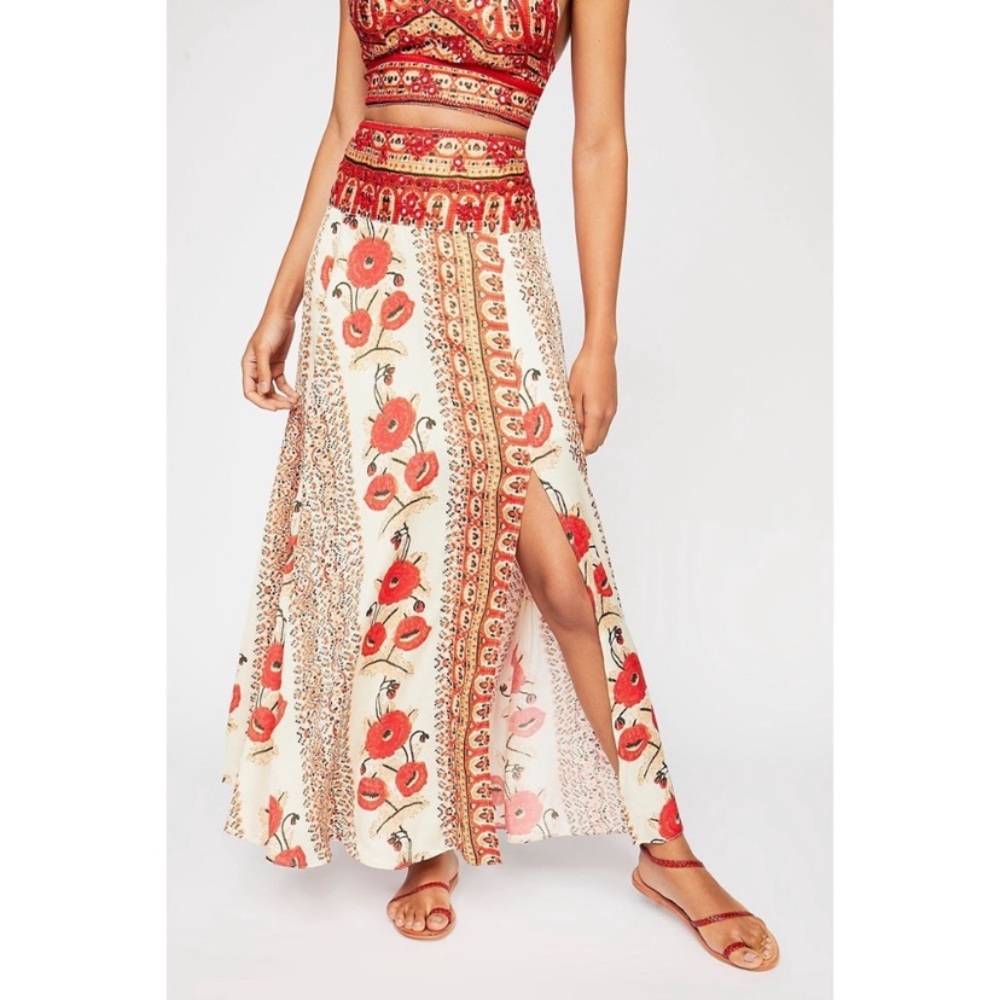 FREE PEOPLE SILK ROAD SET MIDI SKIRT With CROP TOP size 4 Floral